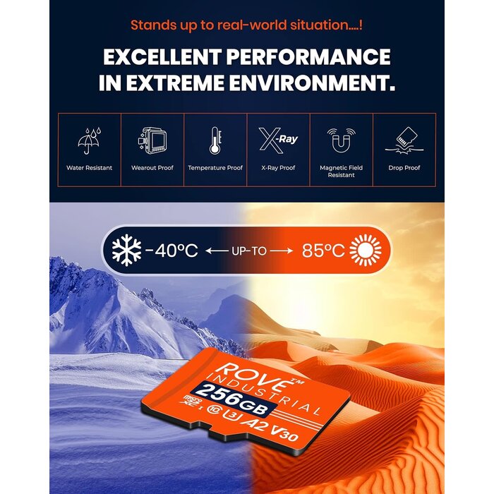 RI-256GB -  ROVE Industrial 256GB Micro SD Card with USB 3.0 Type C Card Reader, High Endurance microSDXC Memory Card 100MB/s Read Speed, C10, U3, V30, 4K, A2 for Dash Cam, Android Smart Phones, Tablets, Games