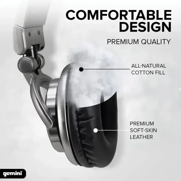 GCIDJX500 - Gemini® Over-the-Ear Professional DJ Headphones, 1/4in & 3.5mm Connection, Silver and Black, DJX-500