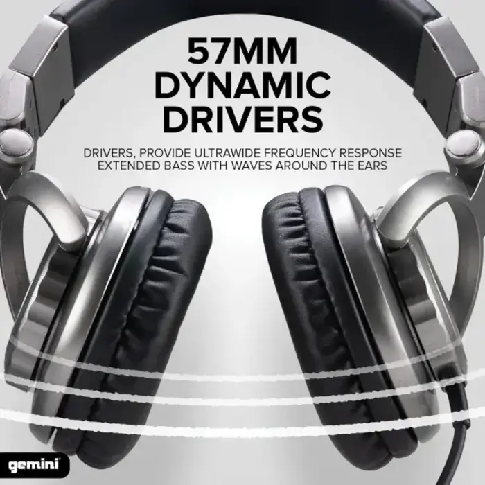 GCIDJX500 - Gemini® Over-the-Ear Professional DJ Headphones, 1/4in & 3.5mm Connection, Silver and Black, DJX-500