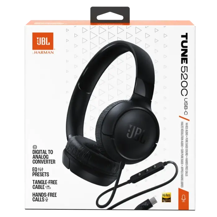 JBL JBLT520CBLKAM - JBL - Tune 520C On Ear Wired Headphones - Black