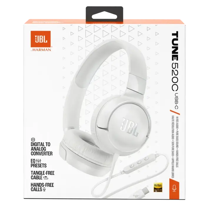 JBL JBLT520CWHTAM - JBL - Tune 520C On Ear Wired Headphones - White