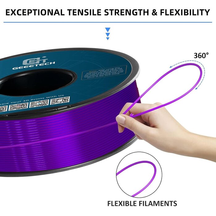 TPU-PRPL - Geeetech Clear Purple TPU Filament 1.75mm, Shore 95A Flexible 3D Printer Filament with High Elasticity, 1KG (2.2lbs) Spool, Dimensional Accuracy ±0.03mm, Fits Most FDM Printers