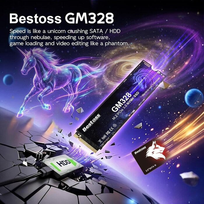 GM228 - Bestoss 1TB NVMe M.2 SSD PCIe 3.0 2280 Internal SSD, Up to 2400MB/s | PCIe3.0 SSD, 3D NAND Dynamic SLC Cache, For Students, Home Entertainment, Office Work, Compatible with PC Desktops or Laptops