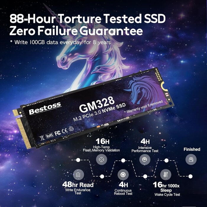 GM228 - Bestoss 1TB NVMe M.2 SSD PCIe 3.0 2280 Internal SSD, Up to 2400MB/s | PCIe3.0 SSD, 3D NAND Dynamic SLC Cache, For Students, Home Entertainment, Office Work, Compatible with PC Desktops or Laptops