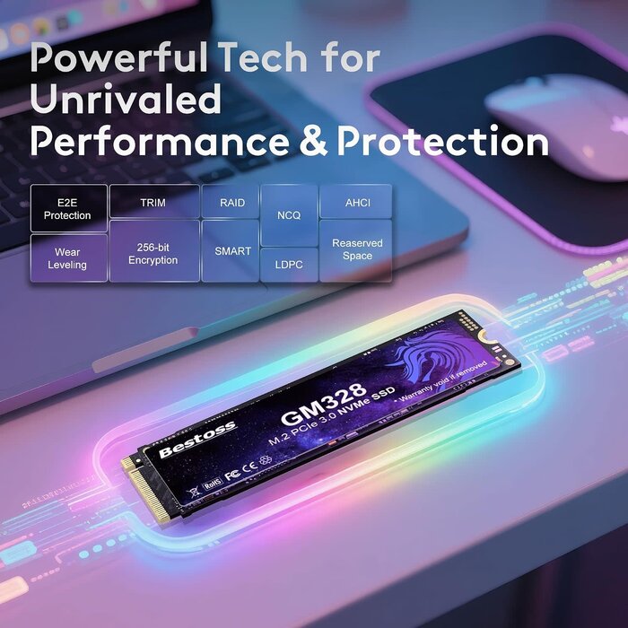 GM228 - Bestoss 1TB NVMe M.2 SSD PCIe 3.0 2280 Internal SSD, Up to 2400MB/s | PCIe3.0 SSD, 3D NAND Dynamic SLC Cache, For Students, Home Entertainment, Office Work, Compatible with PC Desktops or Laptops