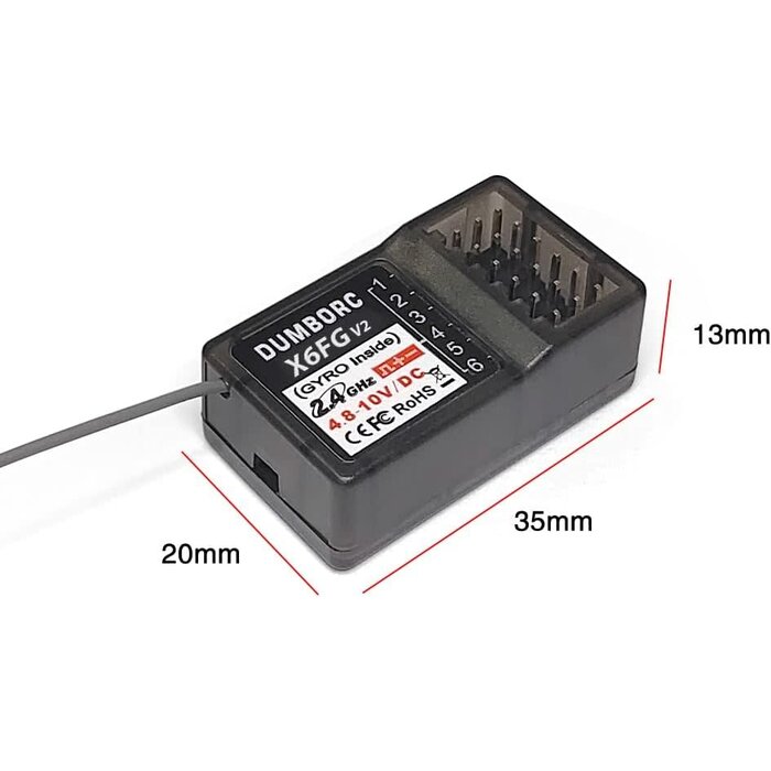 DumboRC X6FG-GYRO - DUMBORC 2 Pcs X6FG (Built in Gyro) 6 Channels 2.4GHz RC Receiver for DUMBORC X6/X4/X5/X6PM-350 Transmitter RC Car Boat Tank Drifting Car