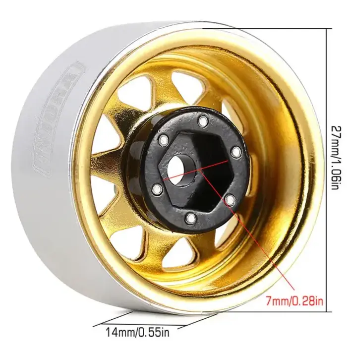 INJORA YQW-1004YE - INJORA Yellow 1.0" Stamped Steel -3.78mm Offset Wheels for Micro Crawlers (W1004)