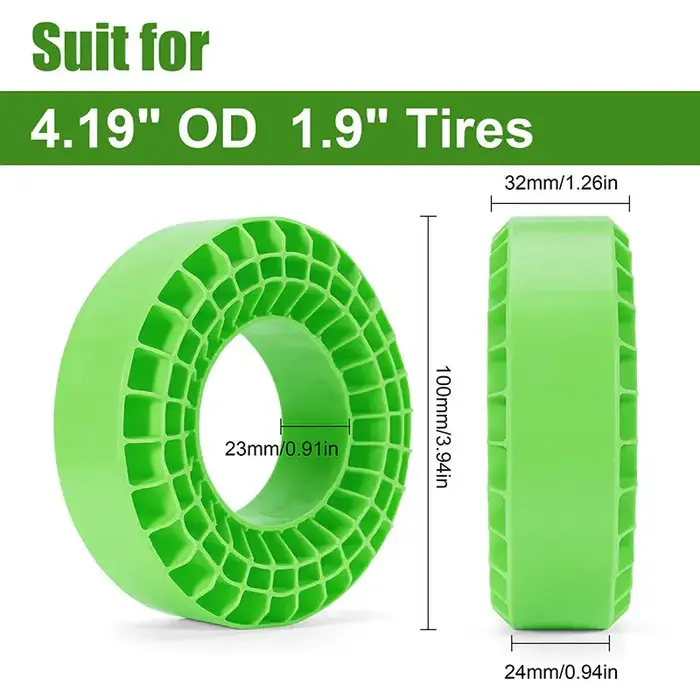 INJORA DGT-1907GN - INJORA 4pcs Green (Super Soft) Silicone Rubber Inserts for 1.9" 108-110mm(4.35" OD) Tires (1907) 1/10 Scale