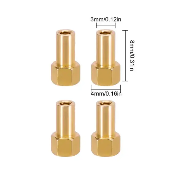 INJORA SCX24-128-4 - INJORA 4pcs M2 Brass Nuts for INJORA +5mm SCX24 Wheel Hex Extenders