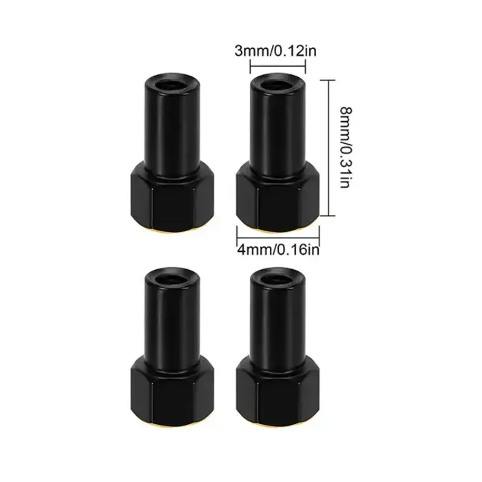 INJORA SCX24-129-4 - INJORA 4pcs Black M2 Brass Nuts for INJORA +5mm SCX24 Wheel Hex Extenders