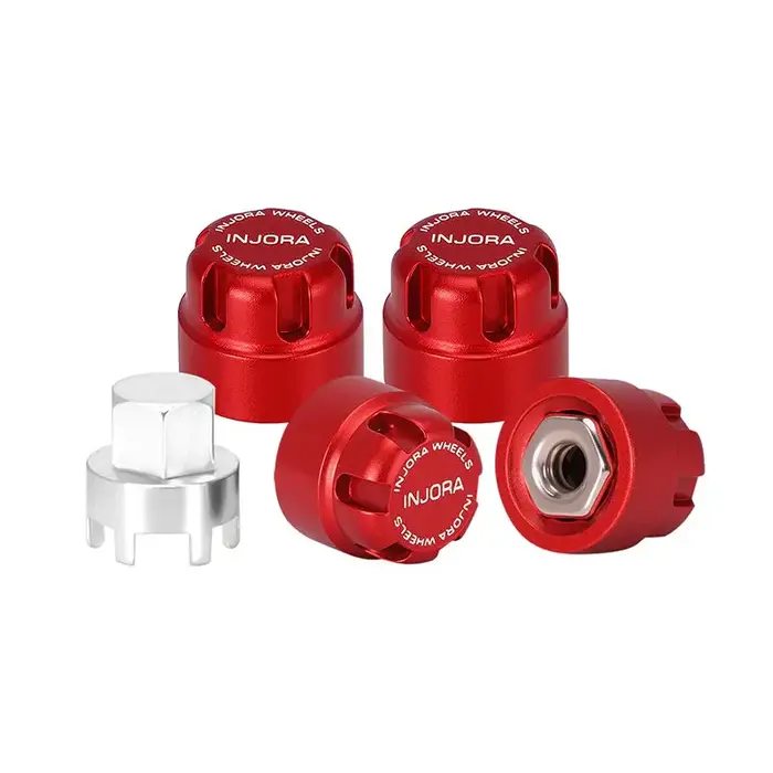 INJORA WH-27RD - INJORA Red M2 Wheel Lock Nuts with Aluminum Cap for 1/24 SCX24 AX24 FCX24M