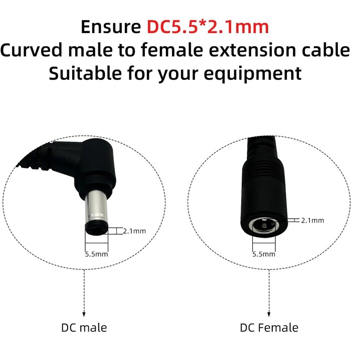 W5521-0.75-0.5M - IMIYORE DC Extension Cable 5.5x2.1mm DC Connector 1.6FT Male to Female DC5521 Connector for Low-Voltage DC Devices Such as Security Cameras, Routers, and LED Strip Lights