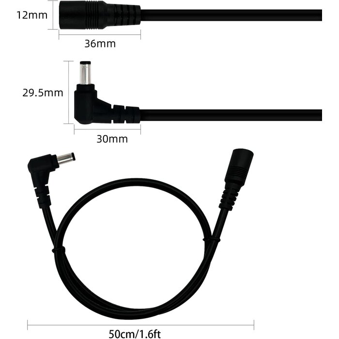 W5521-0.75-0.5M - IMIYORE DC Extension Cable 5.5x2.1mm DC Connector 1.6FT Male to Female DC5521 Connector for Low-Voltage DC Devices Such as Security Cameras, Routers, and LED Strip Lights