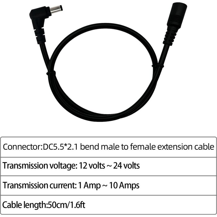 W5521-0.75-0.5M - IMIYORE DC Extension Cable 5.5x2.1mm DC Connector 1.6FT Male to Female DC5521 Connector for Low-Voltage DC Devices Such as Security Cameras, Routers, and LED Strip Lights