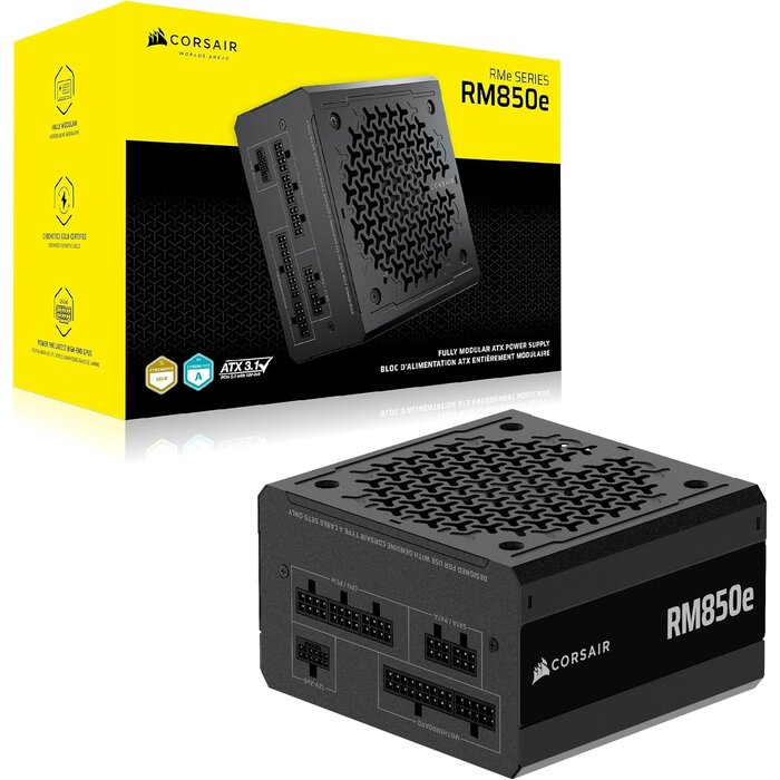 CP-9020296-NA - CORSAIR RM850e (2025) Fully Modular Low-Noise ATX Power Supply with 12V-2x6 Cable – ATX 3.1 & PCIe 5.1 Compliant, Cybenetics Gold Efficiency, 105°C-Rated Capacitors, Modern Standby Mode – Black