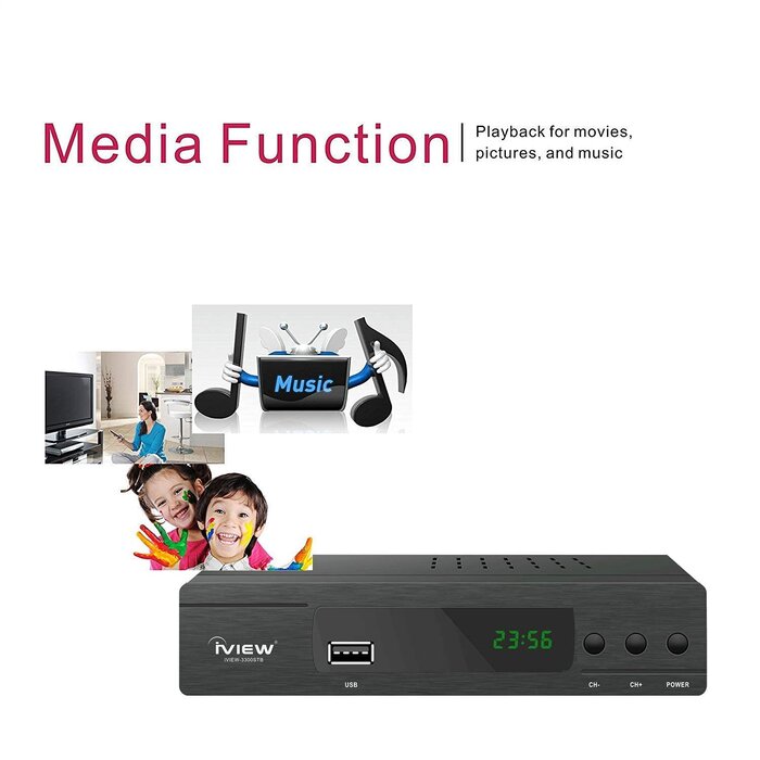 3300STB - iView ATSC Converter Box with Recording, Media Player, Built-in Digital Clock, Analog to Digital, QAM Tuner, HDMI, USB