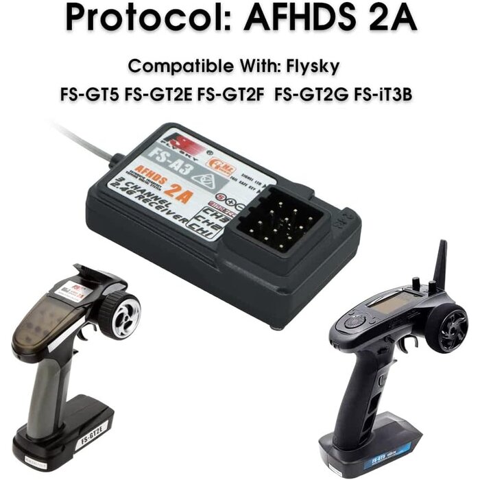 FS-A3 - GLOBACT Flysky 3CH Receiver 2.4G AFHDS 2A for Flysky FS-GT5 FS-GT2E FS-GT2F FS-GT2G FS-iT3B FS-iT3C Transmitter (2 PCS)