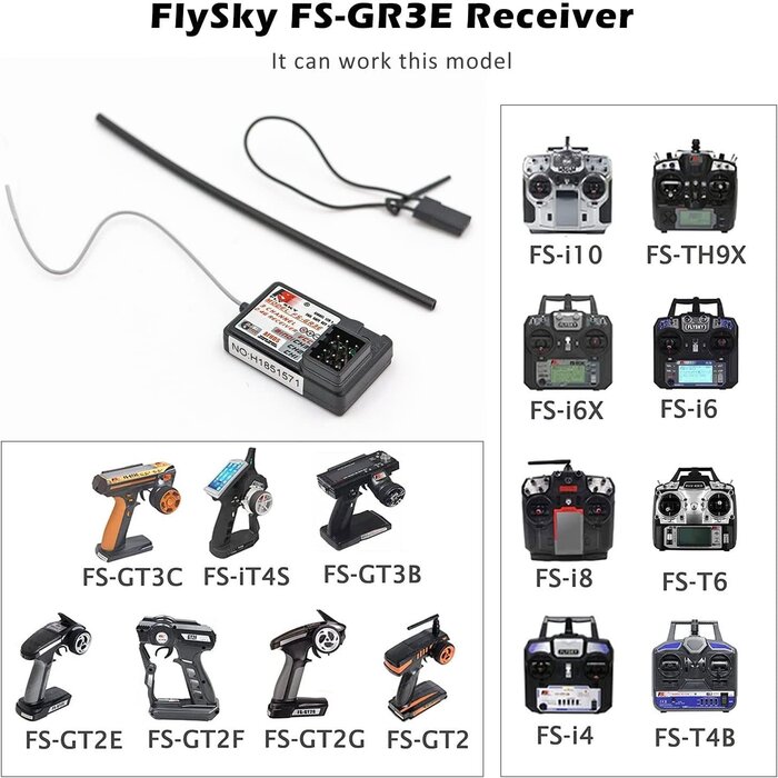 FS-GR3E - WOAEIUOS Flysky Receiver AFHDS Long Range 3CH 2.4GHz Surface Receiver for FS-GT2 FS-GT2B FS-GT3B FS-GT3C FS-IT4S Transmitter RC Car Boat