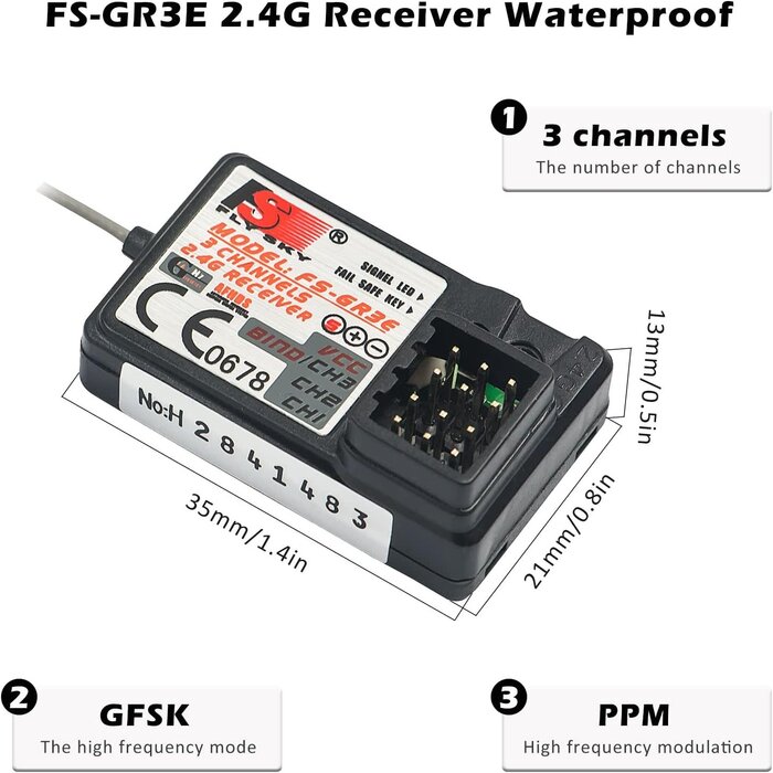 FS-GR3E - WOAEIUOS Flysky Receiver AFHDS Long Range 3CH 2.4GHz Surface Receiver for FS-GT2 FS-GT2B FS-GT3B FS-GT3C FS-IT4S Transmitter RC Car Boat