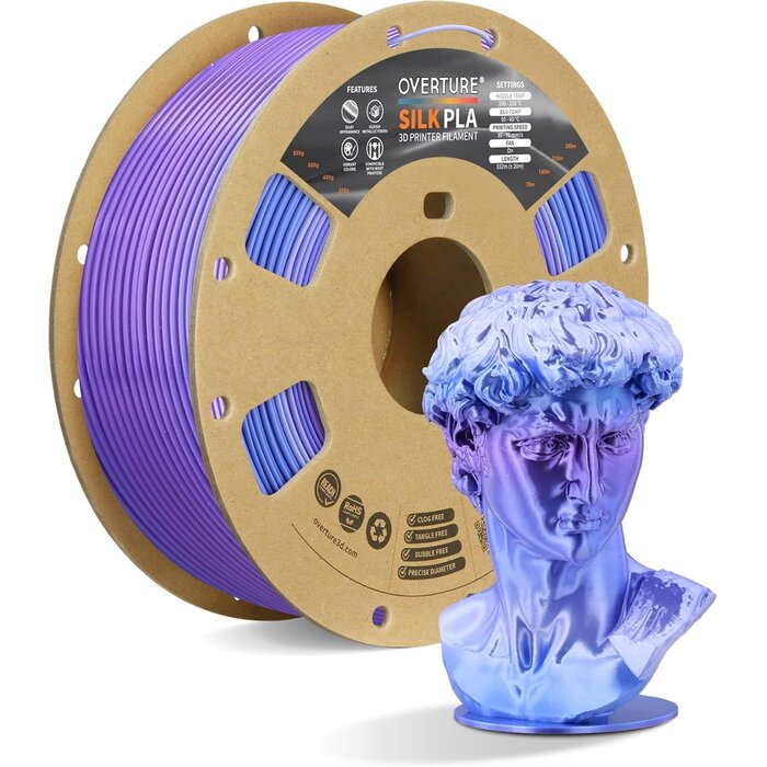 OVPLA-SLK-PRWNKL - OVERTURE Silk Periwinkle PLA Rainbow Filament 1.75mm, Bi-Color Shiny PLA Finish, Smooth & Glossy, 1kg Spool (2.2lbs), Ideal for Cosplay Jewelry & Home Decor