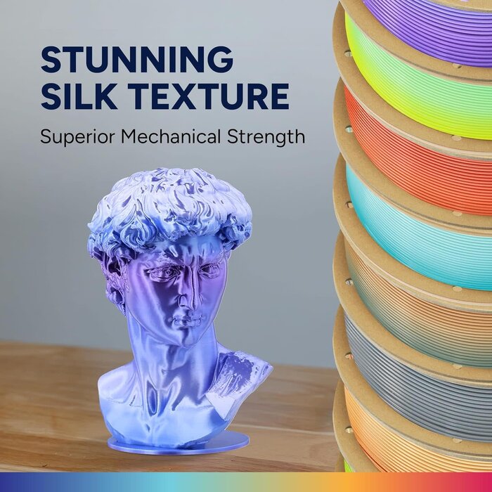 OVPLA-SLK-PRWNKL - OVERTURE Silk Periwinkle PLA Rainbow Filament 1.75mm, Bi-Color Shiny PLA Finish, Smooth & Glossy, 1kg Spool (2.2lbs), Ideal for Cosplay Jewelry & Home Decor