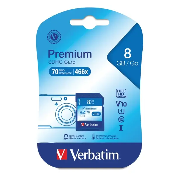Verbatim VTM96318 - Class 10 V10 U1 Premium SDHC™ Card (8GB) 90 Mbps