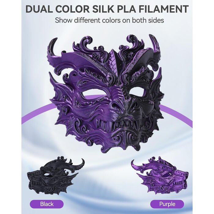 EPELAY-PLA-BLK-PRPL - Epelay Black Purple Dual Color PLA 3D Printer Filament 1.75mm, .25kg Spool, Galaxy Chameleon Color-Changing Filament, Light-Reactive Effect, Accuracy +/- 0.02 mm, Fits Most FDM Printers