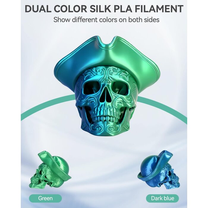 EPELAY-PLA-BLU-GRN - Epelay Deep Blue Green Dual Color PLA 3D Printer Filament 1.75mm, .25kg Spool, Galaxy Chameleon Color-Changing Filament, Light-Reactive Effect, Accuracy +/- 0.02 mm, Fits Most FDM Printers