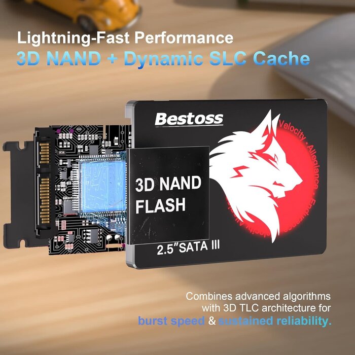 S201 - Bestoss SSD 1TB 2.5 Inch Internal Hard Drive for Pc or Laptop, SATA III 6Gb/s Internal State Drive, Up to 550MB/s, 520MB/s Write, Computer Storage Upgrade for Office, Students, Home Entertainment