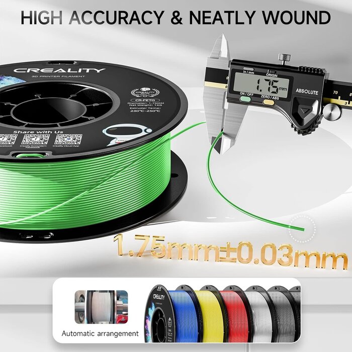 Creality CR-PETG-GRN - CREALITY Green PETG 3D Printer Filament 1.75mm, 1kg (2.2lb) Neatly Wound Spool, Dimensional Accuracy ±0.03mm, 2025 Latest Batch, Fit for Ender, Bambu Lab, Anycubic, ELEGOO FDM Printers