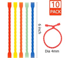 23-CBT-6 - GESIPOR 10pcs 6-Inch Silicone Cable Ties - Reusable Twist Ties Bendable Steel-Core Rubber Cable Ties for Bundling and Holding, All Purpose Cord Tie for Indoor and Outdoor (5 Colors)