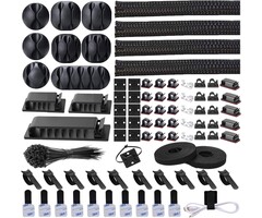 N-NOROCME-1 - N NOROCME 192pcs Cable Management Kit, 4 Wire Organizer Sleeve, 11 Cable Holder, 35Cord Clips 10+2 Roll Cable Organizer Straps and 100 Fastening Cable Ties for Computer TV Under Desk, black, clear