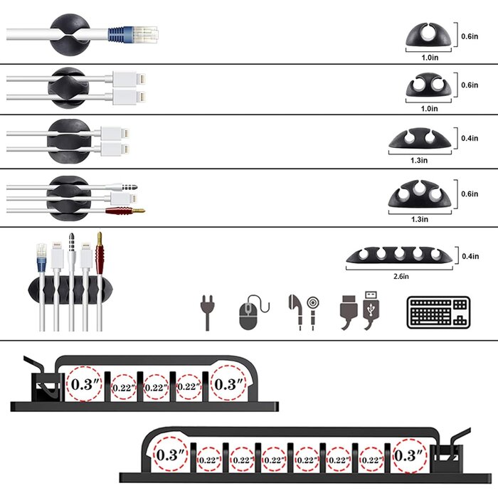 N-NOROCME-1 - N NOROCME 192pcs Cable Management Kit, 4 Wire Organizer Sleeve, 11 Cable Holder, 35Cord Clips 10+2 Roll Cable Organizer Straps and 100 Fastening Cable Ties for Computer TV Under Desk, black, clear