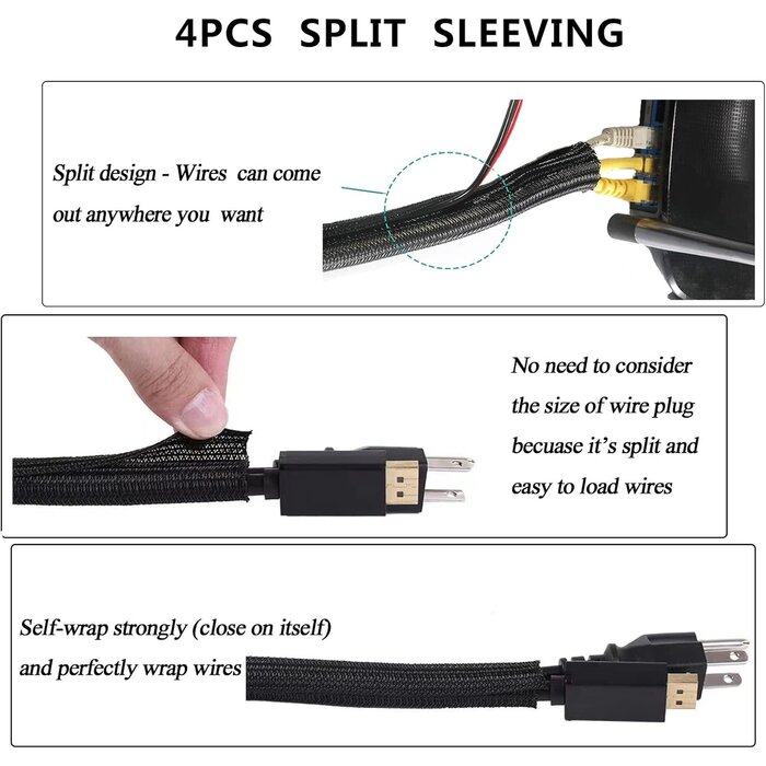 N-NOROCME-1 - N NOROCME 192pcs Cable Management Kit, 4 Wire Organizer Sleeve, 11 Cable Holder, 35Cord Clips 10+2 Roll Cable Organizer Straps and 100 Fastening Cable Ties for Computer TV Under Desk, black, clear