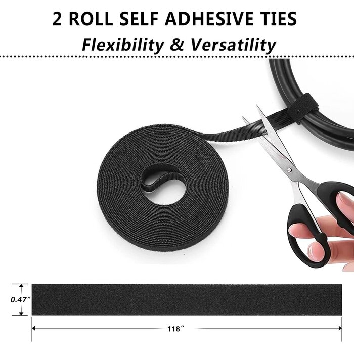 N-NOROCME-1 - N NOROCME 192pcs Cable Management Kit, 4 Wire Organizer Sleeve, 11 Cable Holder, 35Cord Clips 10+2 Roll Cable Organizer Straps and 100 Fastening Cable Ties for Computer TV Under Desk, black, clear