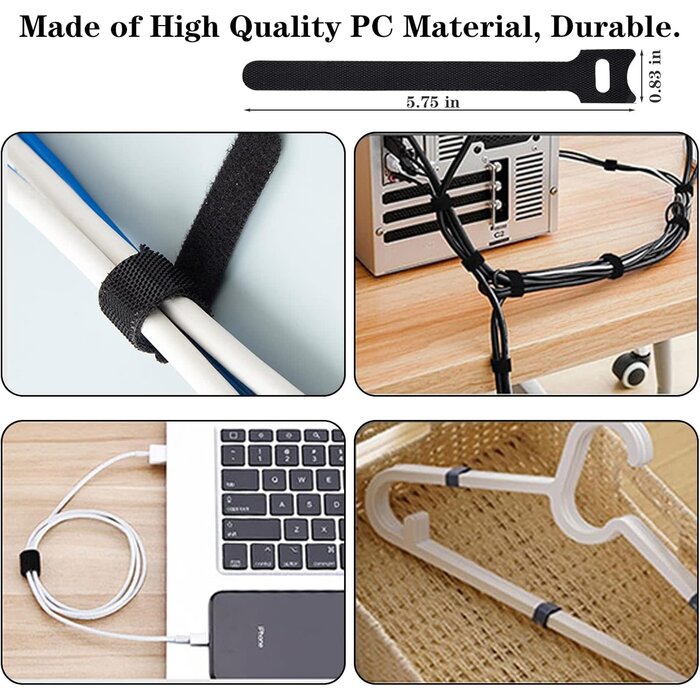 N-NOROCME-1 - N NOROCME 192pcs Cable Management Kit, 4 Wire Organizer Sleeve, 11 Cable Holder, 35Cord Clips 10+2 Roll Cable Organizer Straps and 100 Fastening Cable Ties for Computer TV Under Desk, black, clear