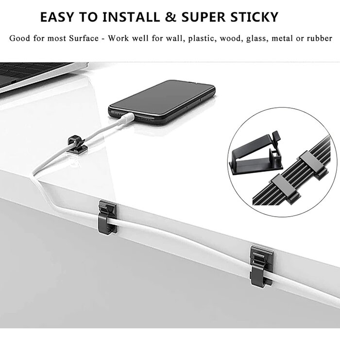 N-NOROCME-1 - N NOROCME 192pcs Cable Management Kit, 4 Wire Organizer Sleeve, 11 Cable Holder, 35Cord Clips 10+2 Roll Cable Organizer Straps and 100 Fastening Cable Ties for Computer TV Under Desk, black, clear