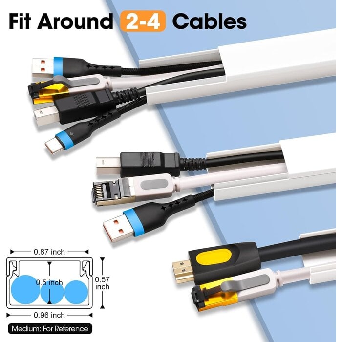 CORD-KIT-116IN - YesBes 116in Cord Hider Kit, Cord Covers for Wires on Wall, Paintable Cable Raceway, Cord Hider for Wall Mount tv, tv Cable Hider Wall kit, Wire Covers for Cords, W0.96in X H0.57in, White