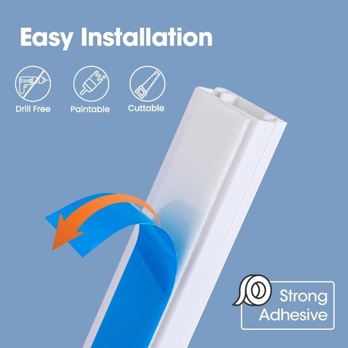 CORD-KIT-116IN - YesBes 116in Cord Hider Kit, Cord Covers for Wires on Wall, Paintable Cable Raceway, Cord Hider for Wall Mount tv, tv Cable Hider Wall kit, Wire Covers for Cords, W0.96in X H0.57in, White