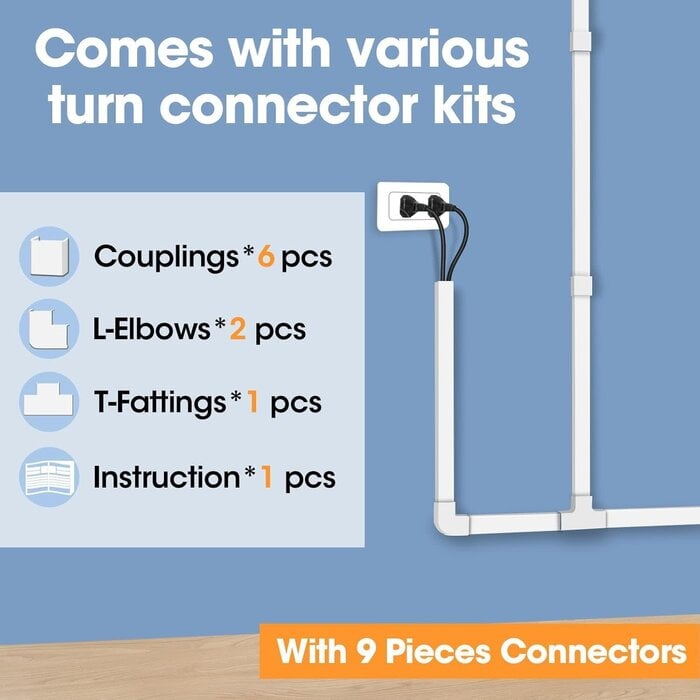 CORD-KIT-116IN - YesBes 116in Cord Hider Kit, Cord Covers for Wires on Wall, Paintable Cable Raceway, Cord Hider for Wall Mount tv, tv Cable Hider Wall kit, Wire Covers for Cords, W0.96in X H0.57in, White