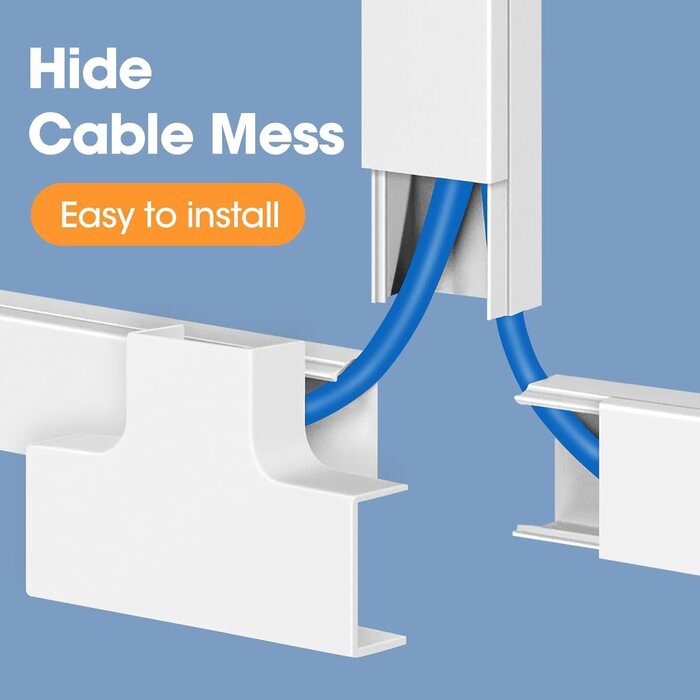 CORD-KIT-116IN - YesBes 116in Cord Hider Kit, Cord Covers for Wires on Wall, Paintable Cable Raceway, Cord Hider for Wall Mount tv, tv Cable Hider Wall kit, Wire Covers for Cords, W0.96in X H0.57in, White