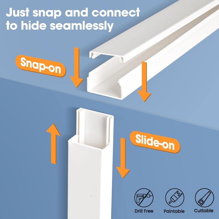 CORD-KIT-116IN - YesBes 116in Cord Hider Kit, Cord Covers for Wires on Wall, Paintable Cable Raceway, Cord Hider for Wall Mount tv, tv Cable Hider Wall kit, Wire Covers for Cords, W0.96in X H0.57in, White