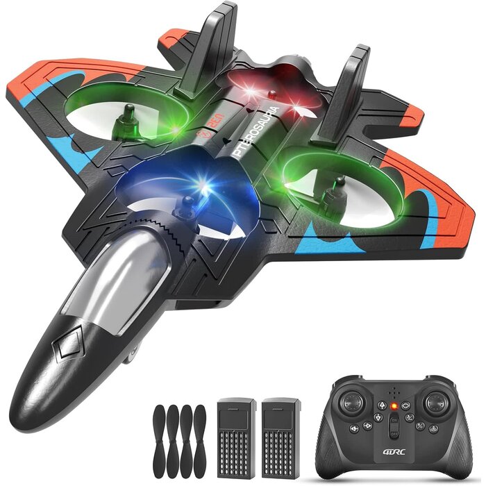 4D-V32-ORNG - Tubokoro Foam Remote Control Airplane, Orange, RC Planes for Kids Adults, RC Airplane Fighter Jet with Light, 360° Flip Fighter Jet Toys, Stunt Roll, Airplane Toy Gifts for Kids Boys