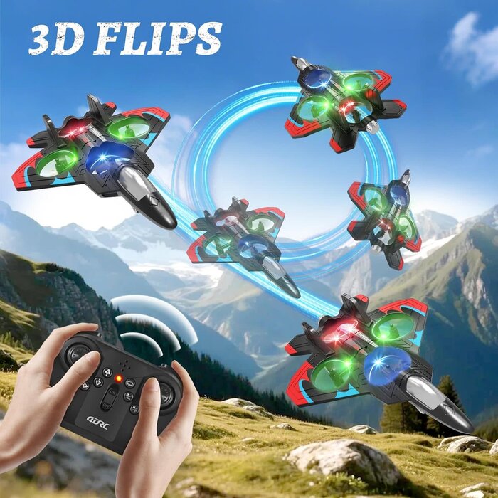 4D-V32-ORNG - Tubokoro Foam Remote Control Airplane, Orange, RC Planes for Kids Adults, RC Airplane Fighter Jet with Light, 360° Flip Fighter Jet Toys, Stunt Roll, Airplane Toy Gifts for Kids Boys