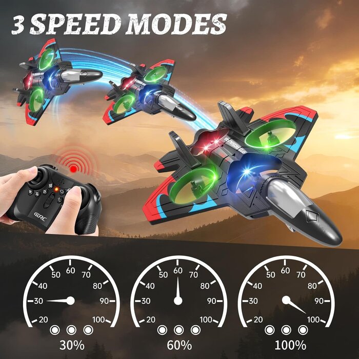 4D-V32-ORNG - Tubokoro Foam Remote Control Airplane, Orange, RC Planes for Kids Adults, RC Airplane Fighter Jet with Light, 360° Flip Fighter Jet Toys, Stunt Roll, Airplane Toy Gifts for Kids Boys