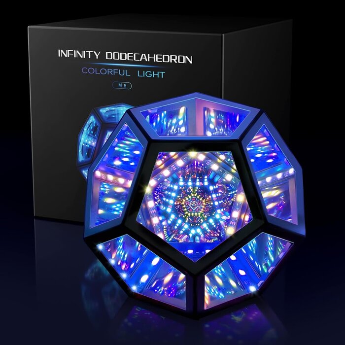 MITO-L-1 - MITO Infinity Mirror Light Infinite Dodecahedron Color Art Light for Gaming Room Decor 3D Hyper Cube RGBW Color Changing Night Lighting for Computer Gaming Desk Birthday Christmas Gift