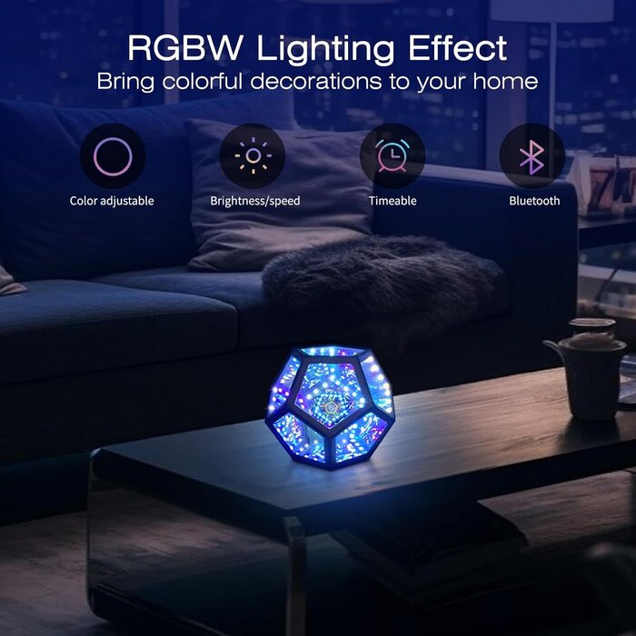 MITO-L-1 - MITO Infinity Mirror Light Infinite Dodecahedron Color Art Light for Gaming Room Decor 3D Hyper Cube RGBW Color Changing Night Lighting for Computer Gaming Desk Birthday Christmas Gift