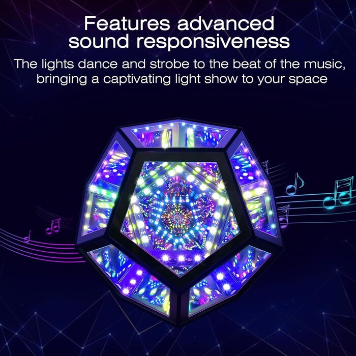 MITO-L-1 - MITO Infinity Mirror Light Infinite Dodecahedron Color Art Light for Gaming Room Decor 3D Hyper Cube RGBW Color Changing Night Lighting for Computer Gaming Desk Birthday Christmas Gift