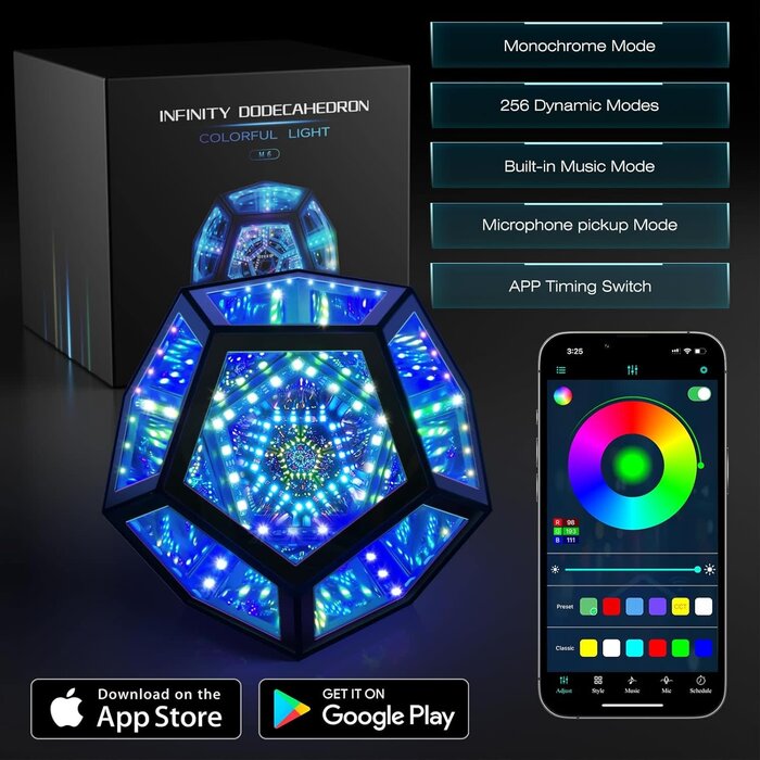 MITO-L-1 - MITO Infinity Mirror Light Infinite Dodecahedron Color Art Light for Gaming Room Decor 3D Hyper Cube RGBW Color Changing Night Lighting for Computer Gaming Desk Birthday Christmas Gift