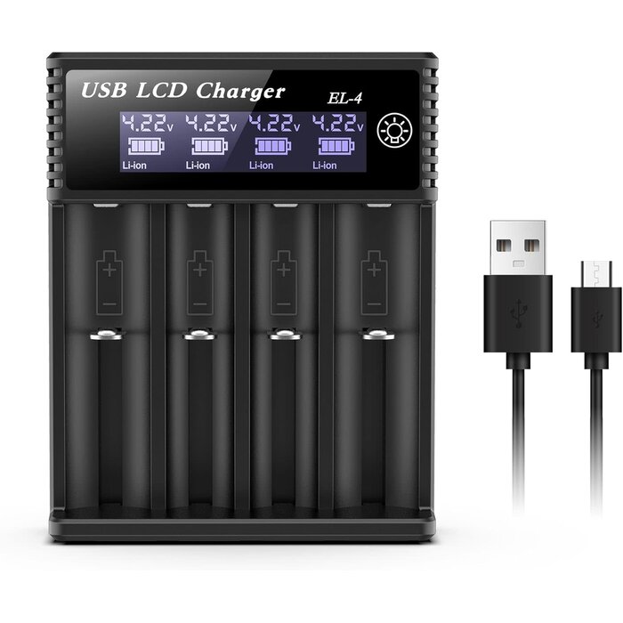 18650-4-CHRGR - WANGDAJIEDIAN 18650 Battery Charger, 4 Bay 3.7V Li-ion Battery Charger with Smart LCD Display 2A Fast Charging for Rechargeable Batteries Lithium NI-MH NI-Cd AA AAA C 18650 18350 18700 21700 26650 14500 16340